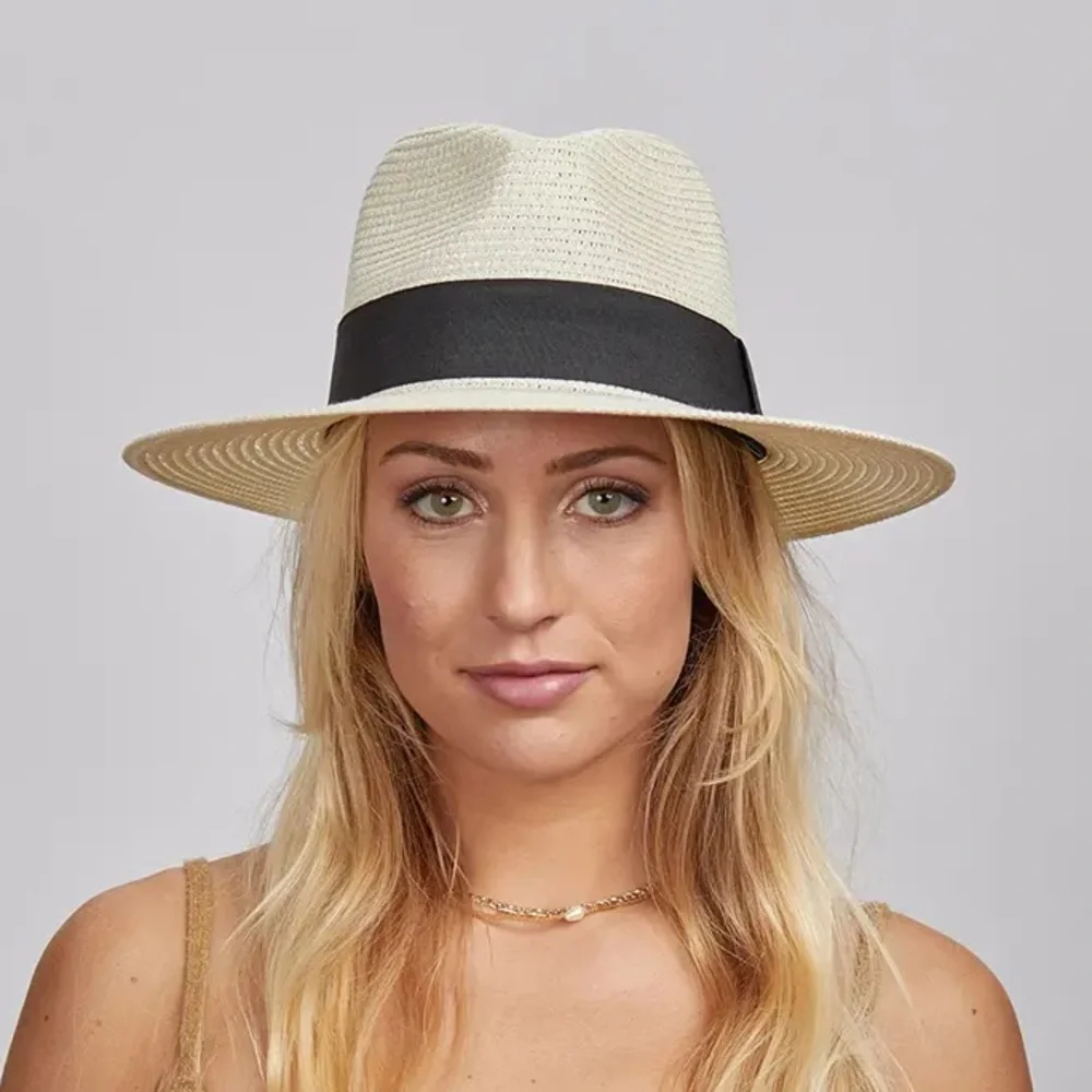 {NWT} American Hat Makers | Afternoon Fedora Handmade Straw Hat Cream/Black (MD) - Picture 2 of 16